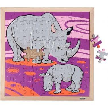 Puzzle en bois de 81 pièces, les rhinocéros - Ma Rentrée Facile