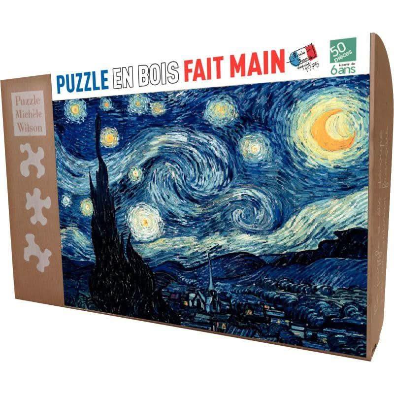 Puzzle Michèle Wilson en bois d?environ 50 pièces, NUIT ETOILEE de Vincent VAN GOGH - Ma Rentrée Facile