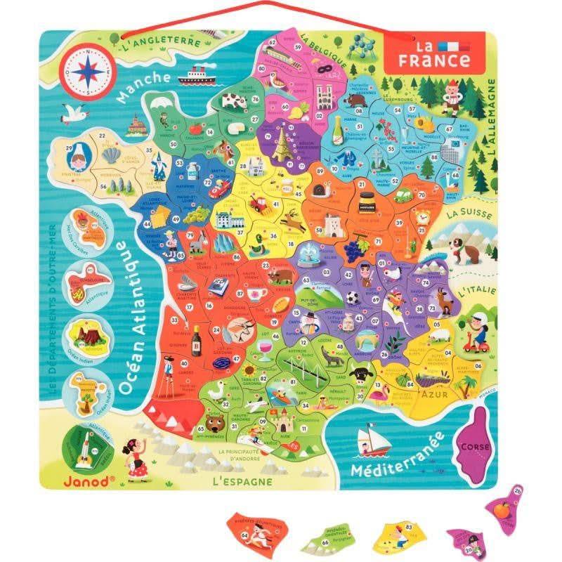 Puzzle magnétique en bois 93 pièces LA FRANCE, JANOD - Ma Rentrée Facile