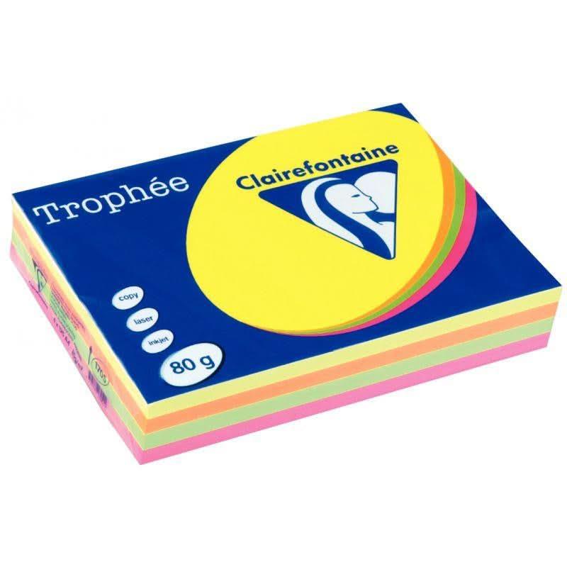 Ramette de 500 feuilles de papier 80g de format A4 assortis fluo TROPHEE CLAIREFONTAINE - Ma Rentrée Facile