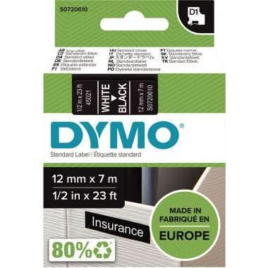 Recharge DYMO D1, 12 mmx7m, blanc sur noir - Ma Rentrée Facile