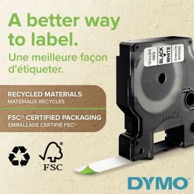 Recharge DYMO D1, 12 mmx7m, blanc sur noir - Ma Rentrée Facile