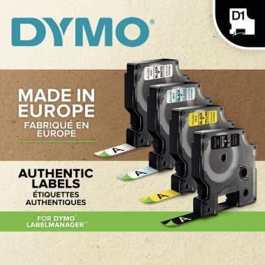 Recharge DYMO D1, 12 mmx7m, blanc sur noir - Ma Rentrée Facile