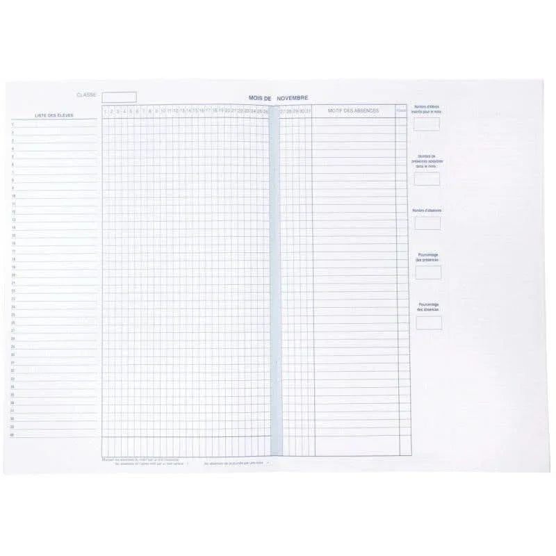 Registre d'appel journalier non découpé, 21x29.7, 24 pages - Ma Rentrée Facile