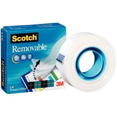 Rouleau d'adhésif invisible repositionnable 19 mm x 33 m Scotch Removable - Ma Rentrée Facile