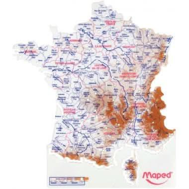 Sachet de 2 cartes : départements 3 couleurs, cours d'eau et relief - Ma Rentrée Facile