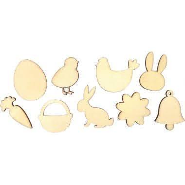 Sachet de 45 mini déco de Pâques en bois, 9 motifs différents - Ma Rentrée Facile