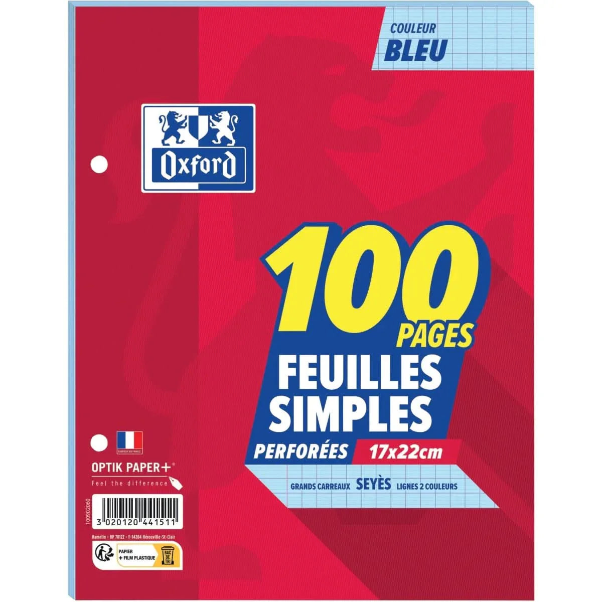 50 feuillets mobiles (100 pages) , 17x22 cm, Séyès 80g bleu - Ma Rentrée Facile