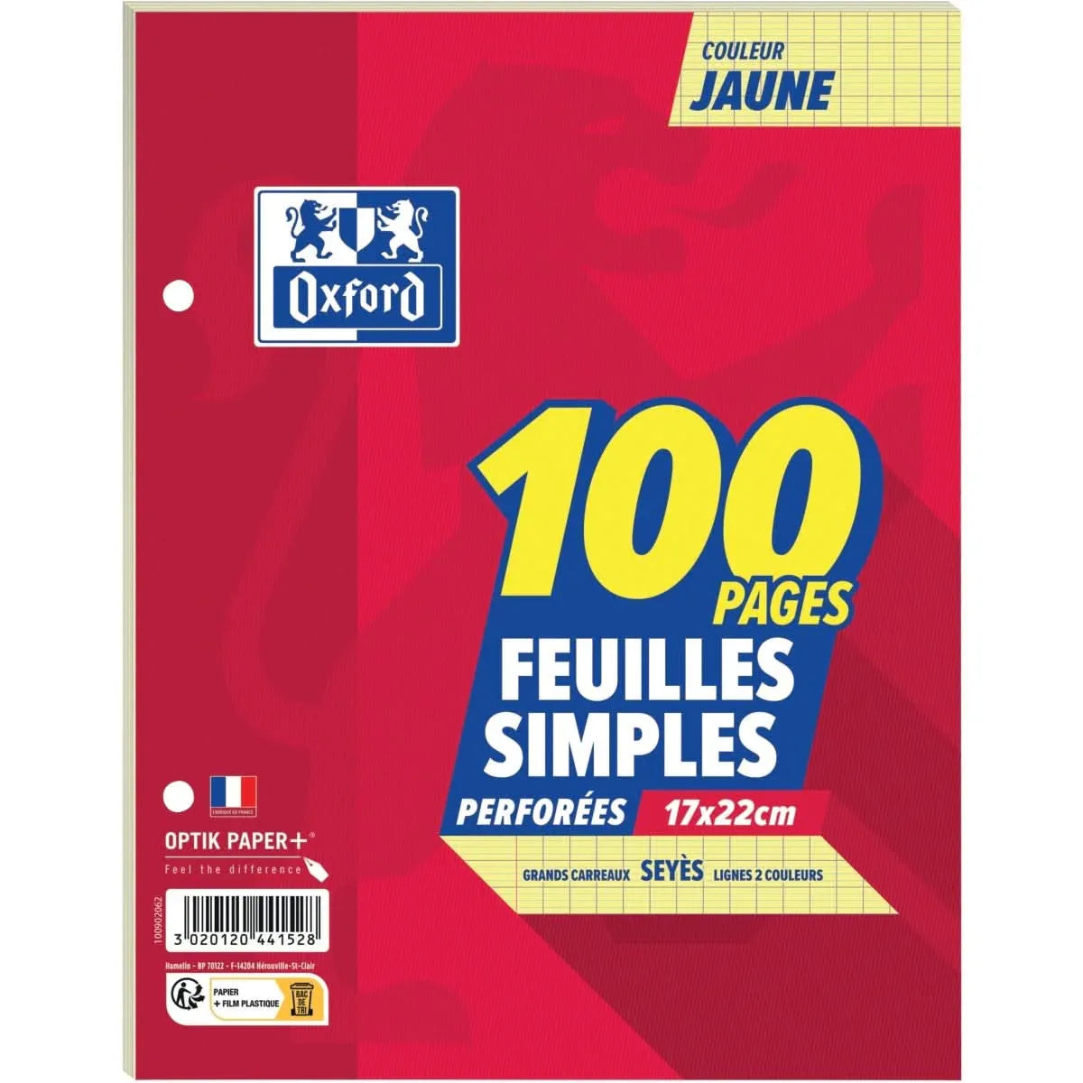 50 feuillets mobiles (100 pages),17x22 cm, Séyès 80g jaune - Ma Rentrée Facile