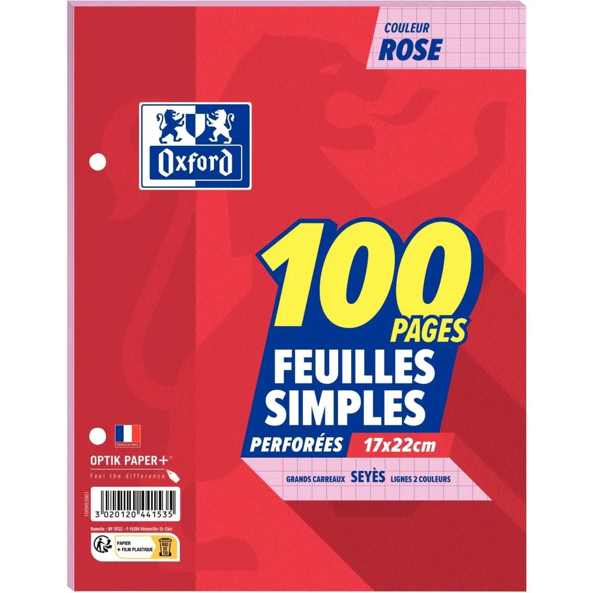 50 feuillets mobiles (100 pages), 17x22 cm, Séyès 80g, rose - Ma Rentrée Facile
