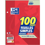 50 feuillets mobiles (100 pages),17x22 cm, Séyès 80g vert - Ma Rentrée Facile