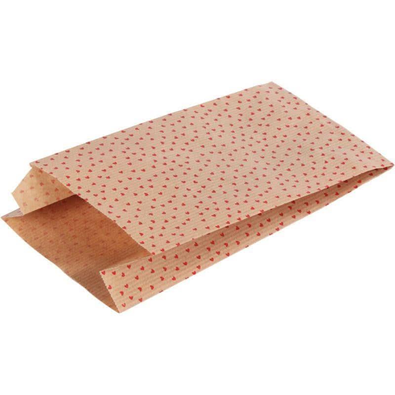 Sachet de 50 pochettes en papier kraft, 11 x 21 cm motif coeur rouge - Ma Rentrée Facile