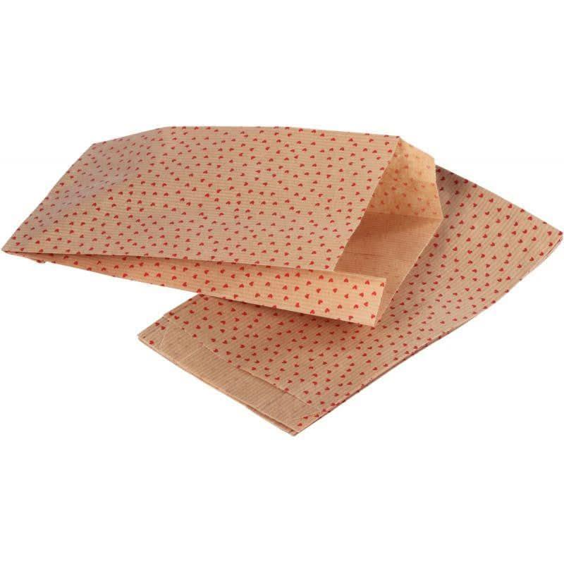 Sachet de 50 pochettes en papier kraft, 11 x 21 cm motif coeur rouge - Ma Rentrée Facile