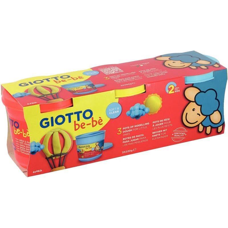 Set de 3 pots de 220G de pâte à jouer GIOTTO bébé couleurs assorties : jaune, bleu et rouge à base d - Ma Rentrée Facile