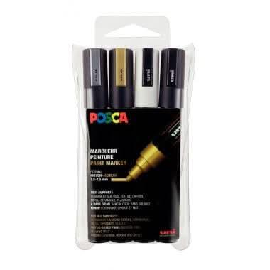 Set de 4 marqueurs Posca pointe moyenne conique PC5M assortis - Ma Rentrée Facile