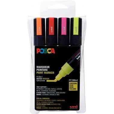 Set de 4 marqueurs Posca pointe moyenne conique PC5M fluo assortis - Ma Rentrée Facile