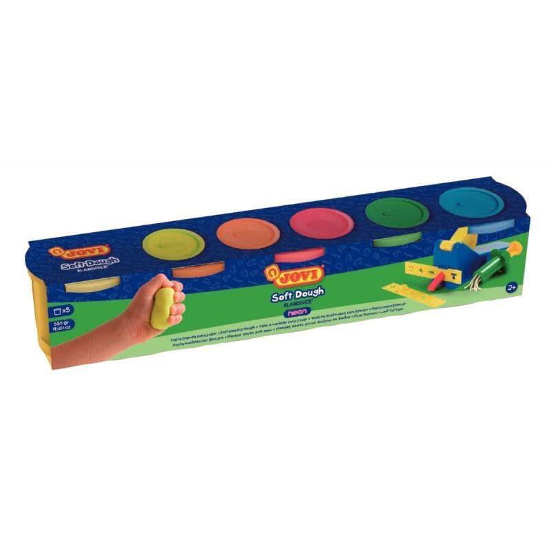 Set de 5 pots de 125 grammes de pâte à jouer blandiver couleurs fluo assorties - Ma Rentrée Facile
