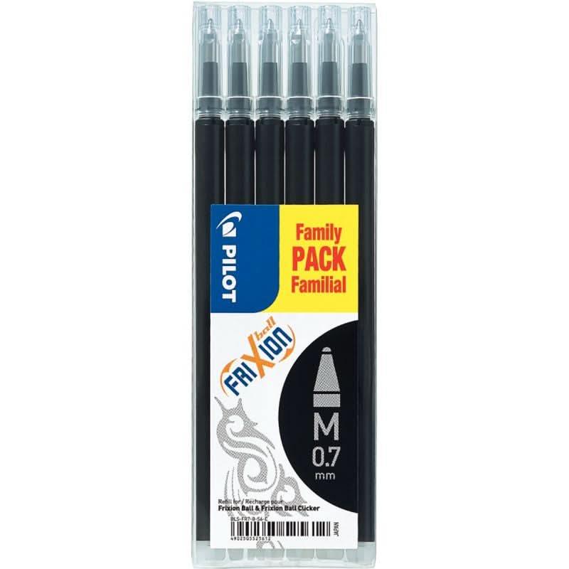 Set de 6 recharges Frixion pointe moyenne noir - Ma Rentrée Facile