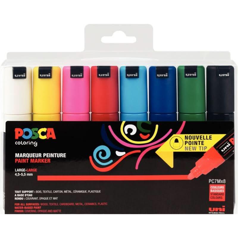Set de 8 marqueurs Posca pointe ogive large PC7M couleurs assorties - Ma Rentrée Facile