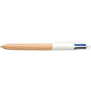 Stylo bille Bic pointe moyenne 4 couleurs bois - Ma Rentrée Facile