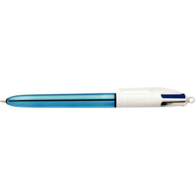 Stylo bille Bic 4 couleurs pointe moyenne Shine bleu métallisé - Ma Rentrée Facile