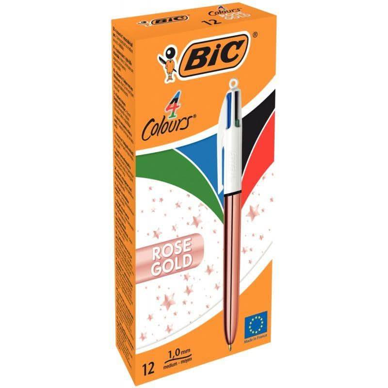 Stylo bille Bic 4 couleurs pointe moyenne Shine rose doré - Ma Rentrée Facile