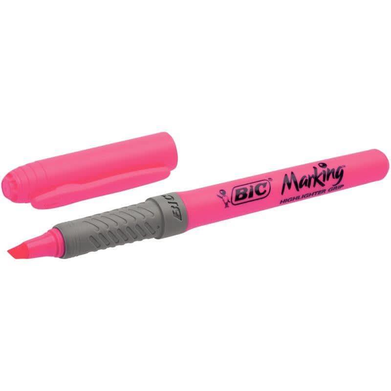 Surligneur Bic Highlighter grip rose - Ma Rentrée Facile
