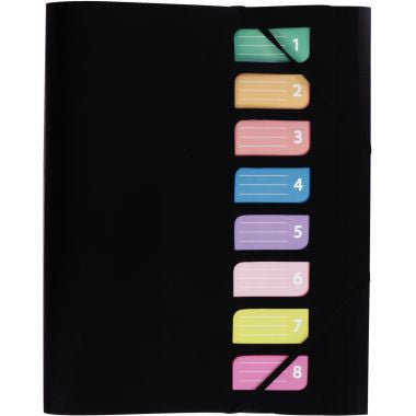 Trieur 8 compartiments en polypropylène avec 3 rabats et élastiques noir