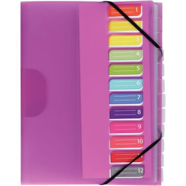 Trieur 12 compartiments en polypropylène Color Fresh 3 rabats + élastiques, coloris aléatoires