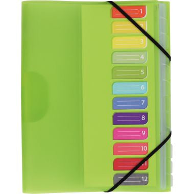 Trieur 12 compartiments en polypropylène Color Fresh 3 rabats + élastiques, coloris aléatoires