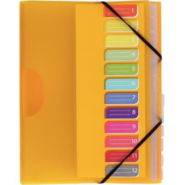 Trieur 12 compartiments en polypropylène Color Fresh 3 rabats + élastiques, coloris aléatoires