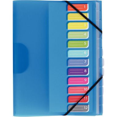 Trieur 12 compartiments en polypropylène Color Fresh 3 rabats + élastiques, coloris aléatoires