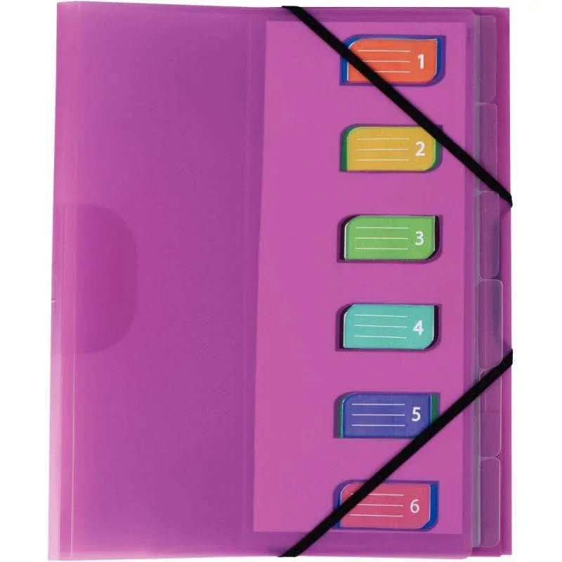 Trieur 6 compartiments en polypropylène Color Fresh 3 rabats + élastiques, coloris aléatoires - Ma Rentrée Facile