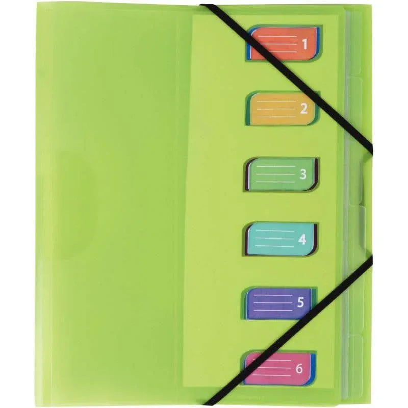 Trieur 6 compartiments en polypropylène Color Fresh 3 rabats + élastiques, coloris aléatoires - Ma Rentrée Facile