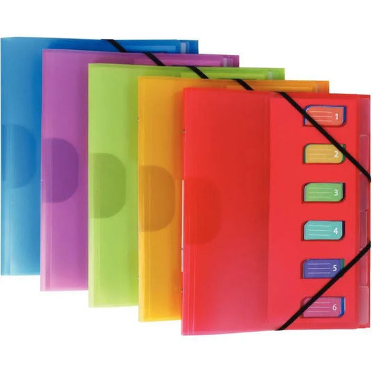 Trieur 6 compartiments en polypropylène Color Fresh 3 rabats + élastiques, coloris aléatoires - Ma Rentrée Facile