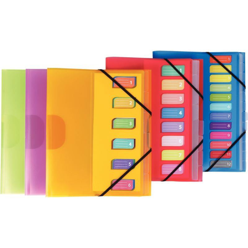 Trieur 8 compartiments en polypropylène Color Fresh 3 rabats + élastiques, coloris aléatoires