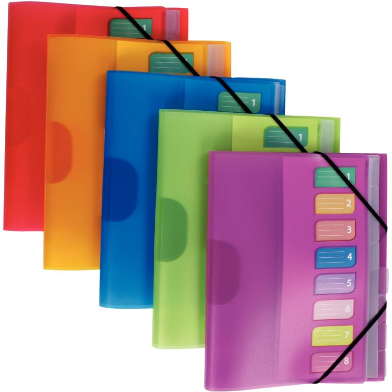 Trieur 8 compartiments en polypropylène Color Fresh 3 rabats + élastiques, coloris aléatoires